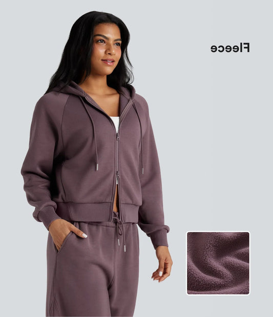 Hooded Double Zipper Oversized Fleece Casual Cotton Sweatshirt with Pockets