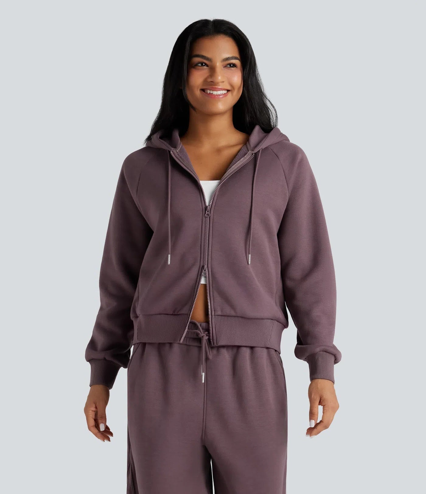 Hooded Double Zipper Oversized Fleece Casual Cotton Sweatshirt with Pockets