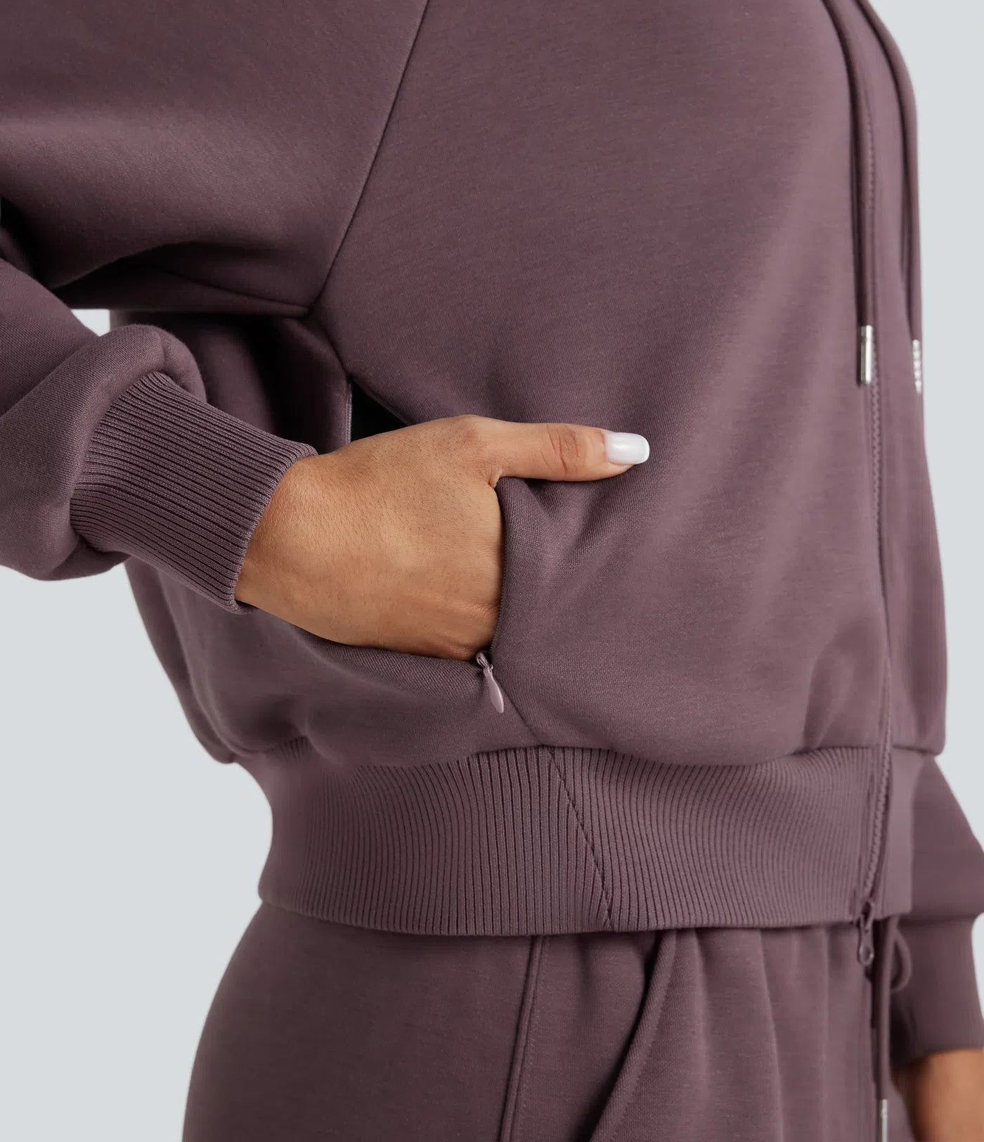 Hooded Double Zipper Oversized Fleece Casual Cotton Sweatshirt with Pockets