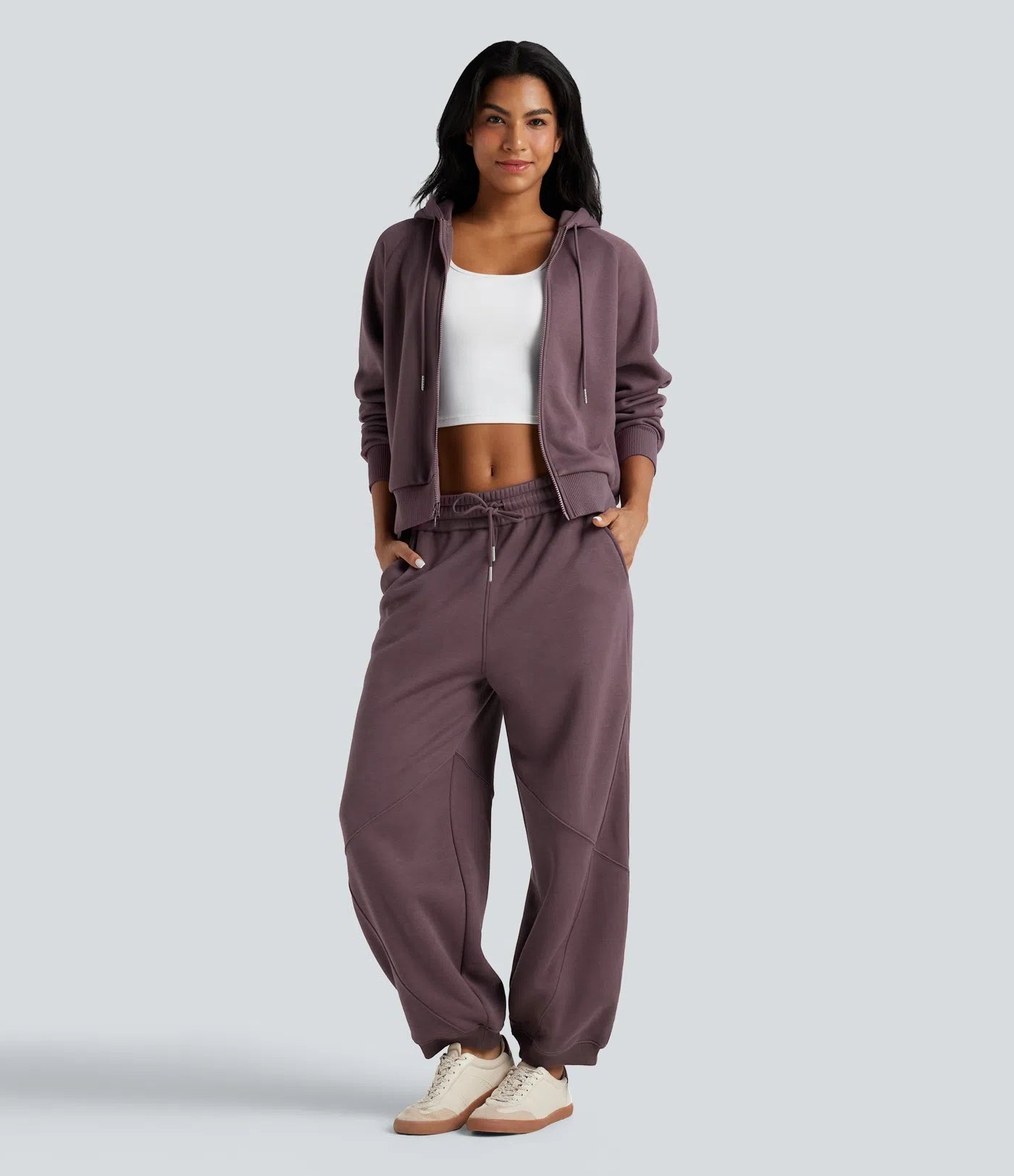 Hooded Double Zipper Oversized Fleece Casual Cotton Sweatshirt with Pockets